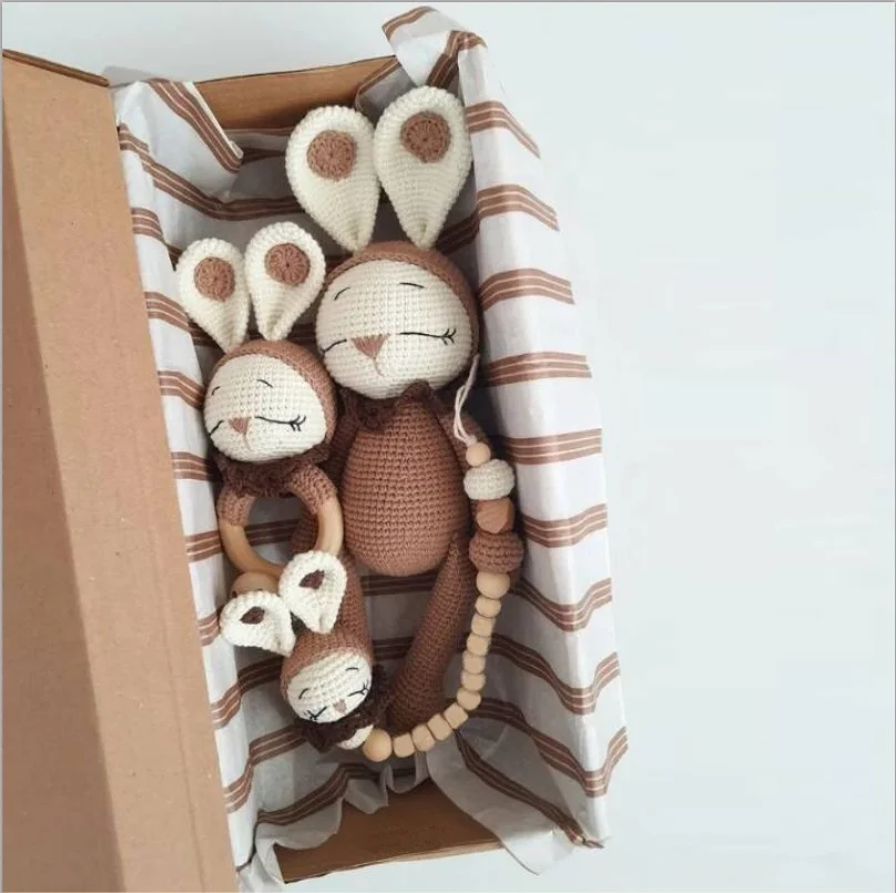 Christmas gift Baby toy Gifts Wood teether Crochet Teething  Ring Silicone Sensory Teething Toys