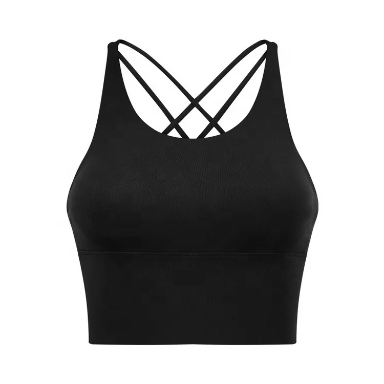 
Custom logo solid color crop top cross back women longline sports bra padded 