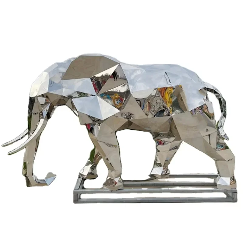 Bright silver stainless steel big elephant sculpture outdoor metal large animal statues
