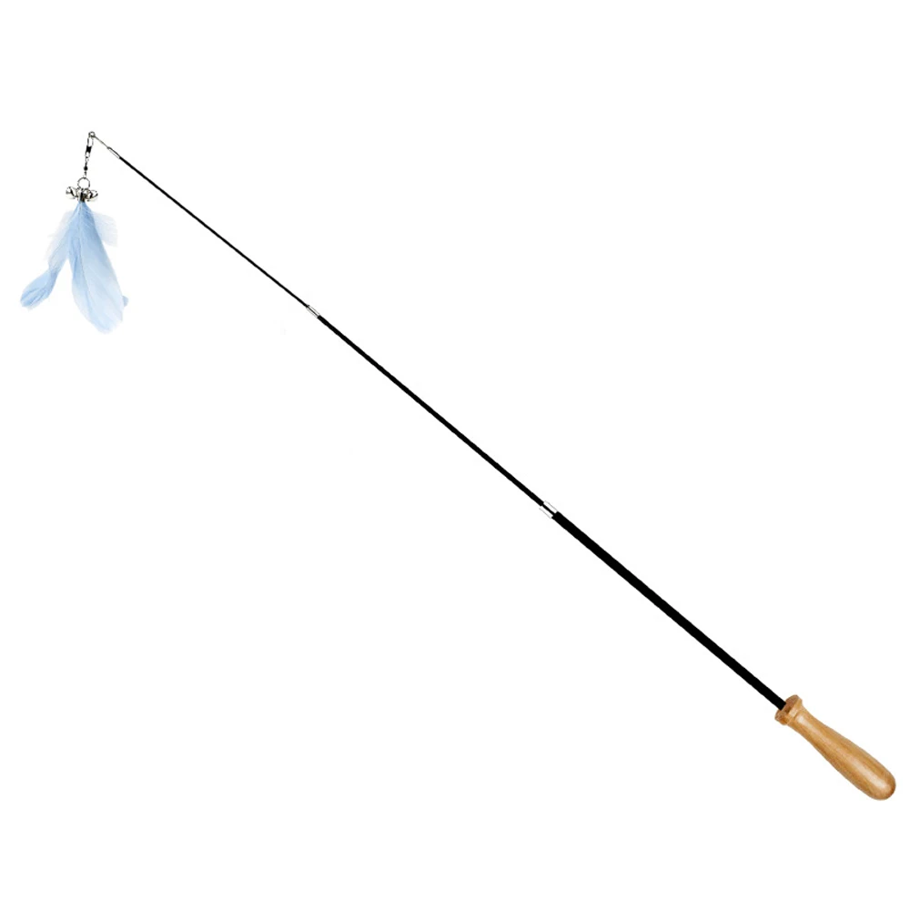 Fishing Rod Design Retractable Wand Stick Teasery feather Interactive Pet Cat Teaser Stick Toys With Soft Handle