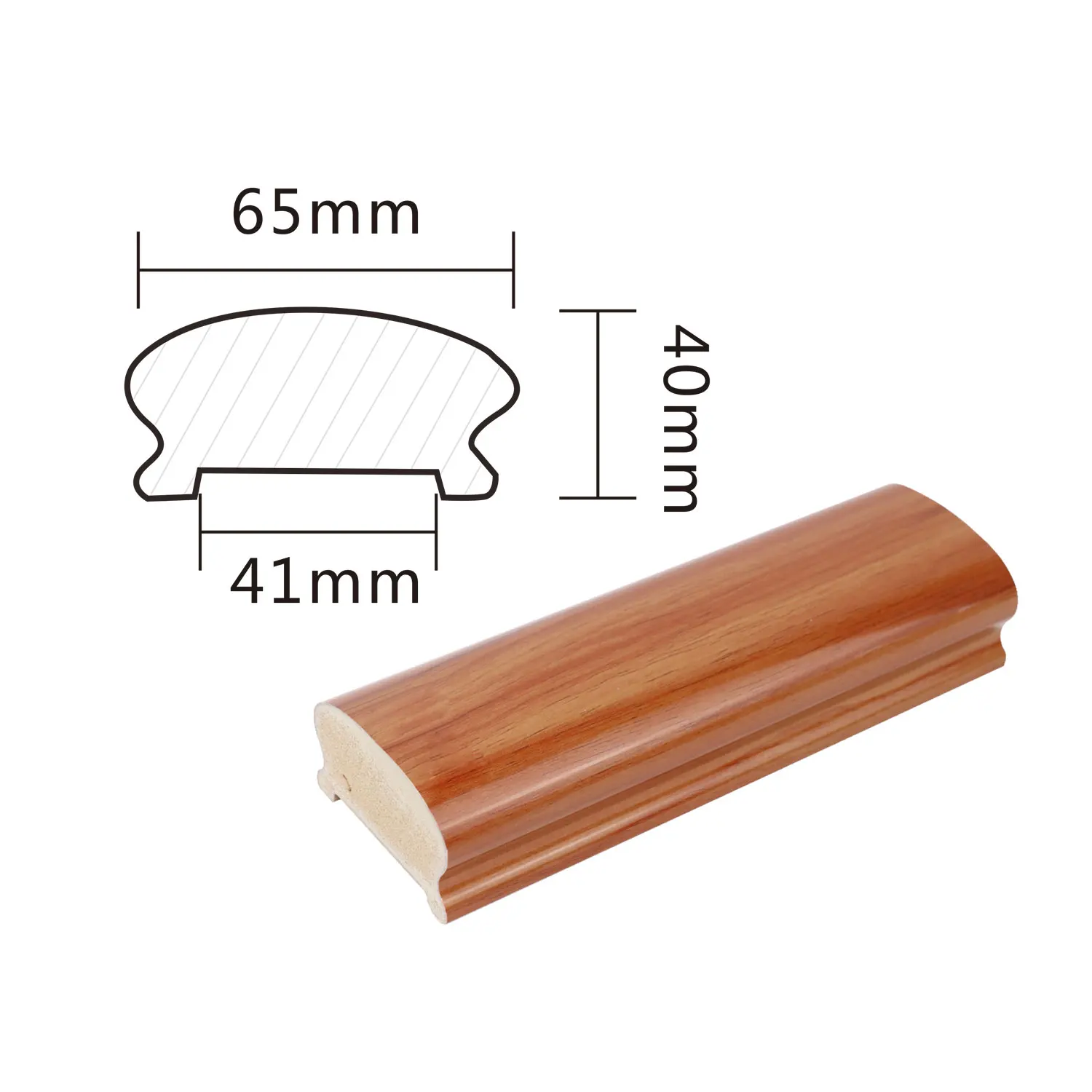 Polymer  PVC hot bending wooden-textured grain stair wall plastic wood railing mushroom type horseshoe circular guardrail