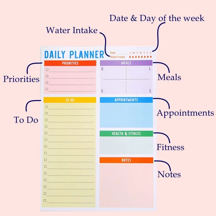 Custom Promotional  Daily Planner Accessories Undated Day Journal to Do List Notepads