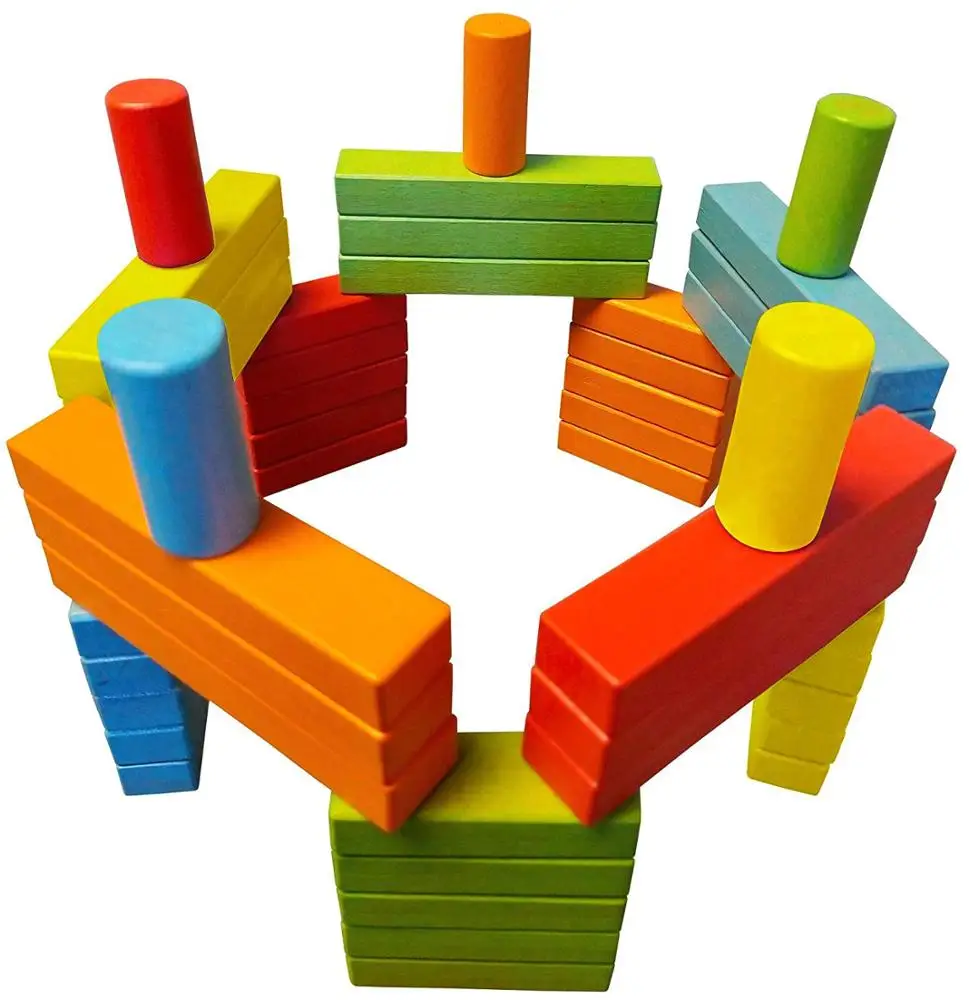 Wooden Bricks Magnetic Building Blocks Building Set Colorful Wooden Bricks Risers Magnetic Building and Stacking Blocks Set