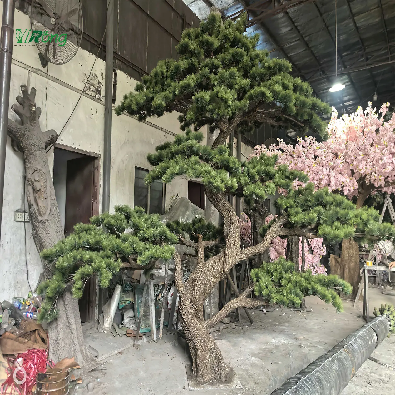 100% Handmade 3.5m High Fake Big Tree Fiberglass Green Artificial Pine Bosai Tree For Indoor Restaurant Project Interior Decor