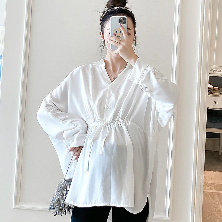 New Long-sleeved Loose Waist Chiffon Shirt Shirt Top Maternity Clothes Women Casual Maternity Clothes