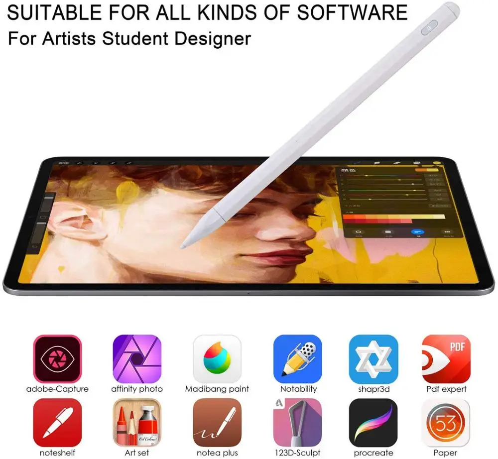 Rexiao Hot Sell P3-2 P3 Pro Upgraded 2nd Active Pen Palm Rejection Stylus for (2018-2020) iPad Pencil with Magnetic