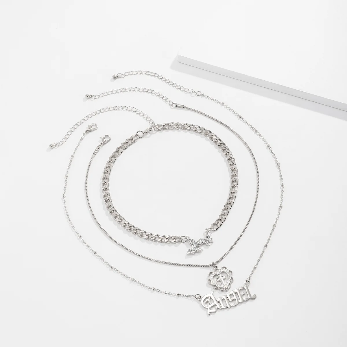 
Exaggerate Silver Gold Plated Multilayer CZ Rhinestone Crystal Butterfly Choker Necklace Cross ANGEL Letter Pendant Necklace 