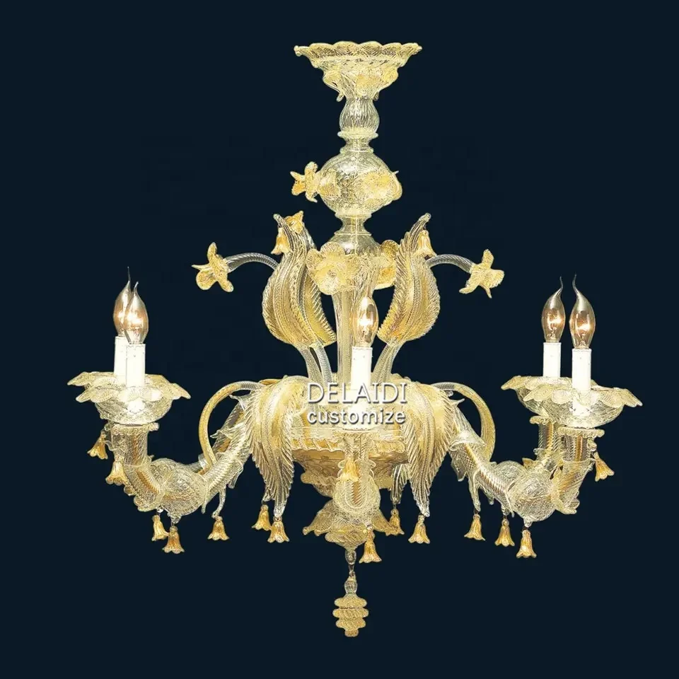 Golden glass leaf chandelier for hotel banquet hall living room dining room luxury  murano glass hanging chandelier