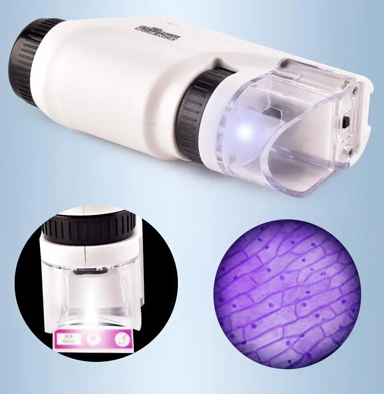 Mini Pocket microscope Kit 60-120x Lab Handheld microscope Battery Powered microscopes With LED Light Kids Science tool
