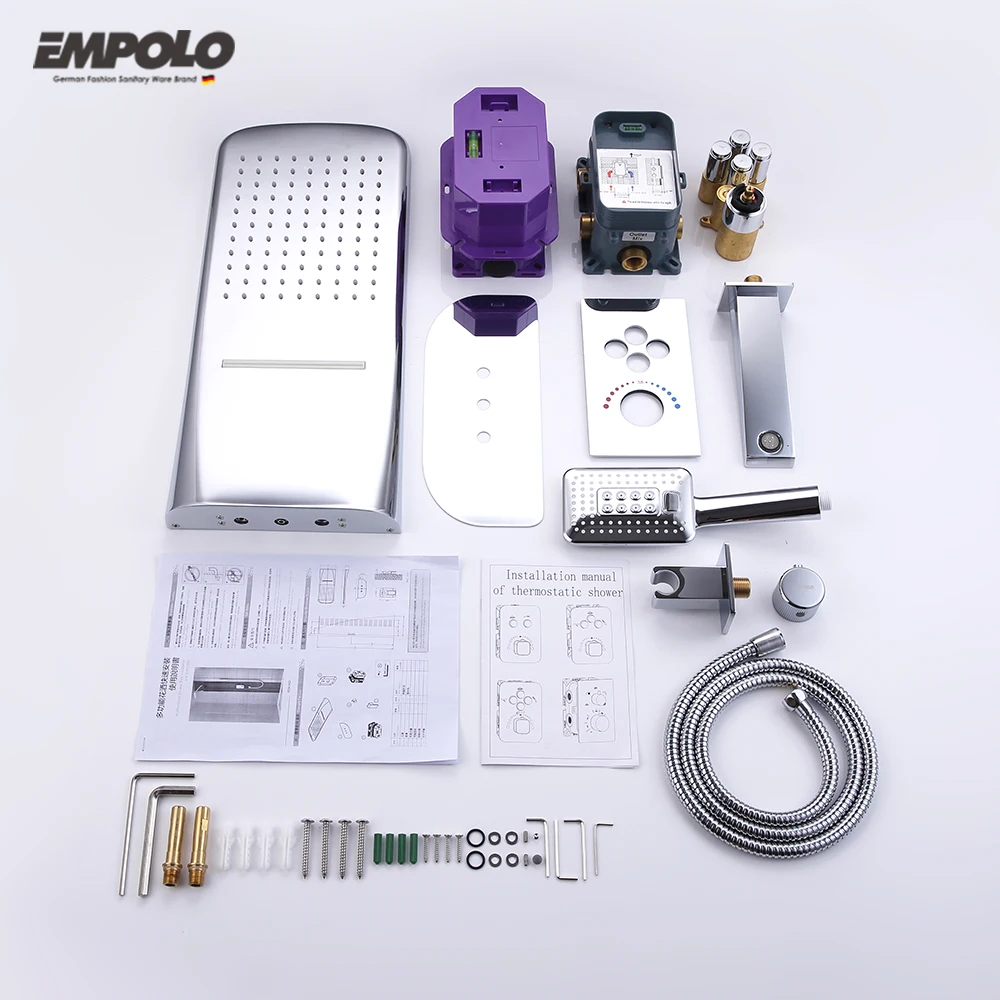 China concealed wall mount rain rainfall bathroom thermostatic shower push-button type brass shower head faucet mixer tap system