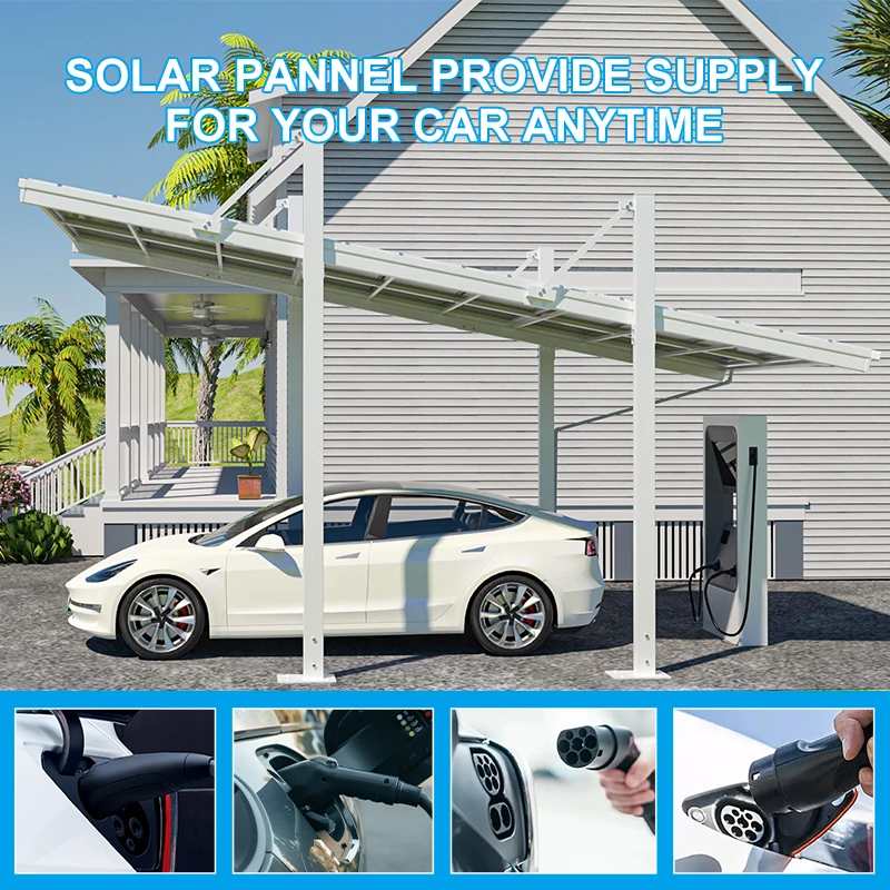 Off-grid or on-grid solar carport Solar energy parking structure  Carbon free carport PV power generation carport