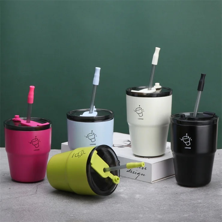 480ml/580ml coffee cup home office water cup fashion campus coffee&tea cup with straw and lid for drinking coffee,water