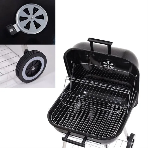 Recommend mobile portable Iron hamburger grill with Two Wheels Mini gas bbq grill for outdoor