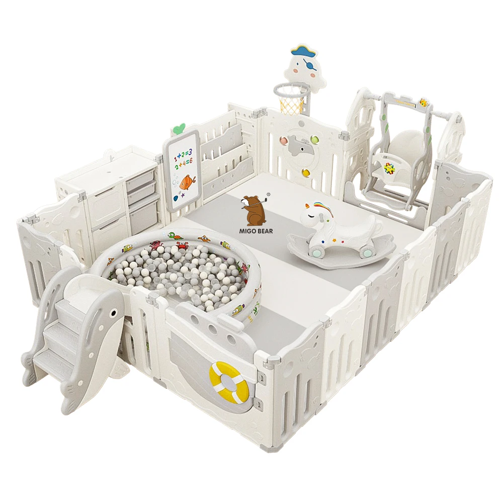 MIGO Bear Toddler Playyard Indoor Playground Foldable Game Play Yard Baby Safety Plastic Fence Kids Playpens For Children