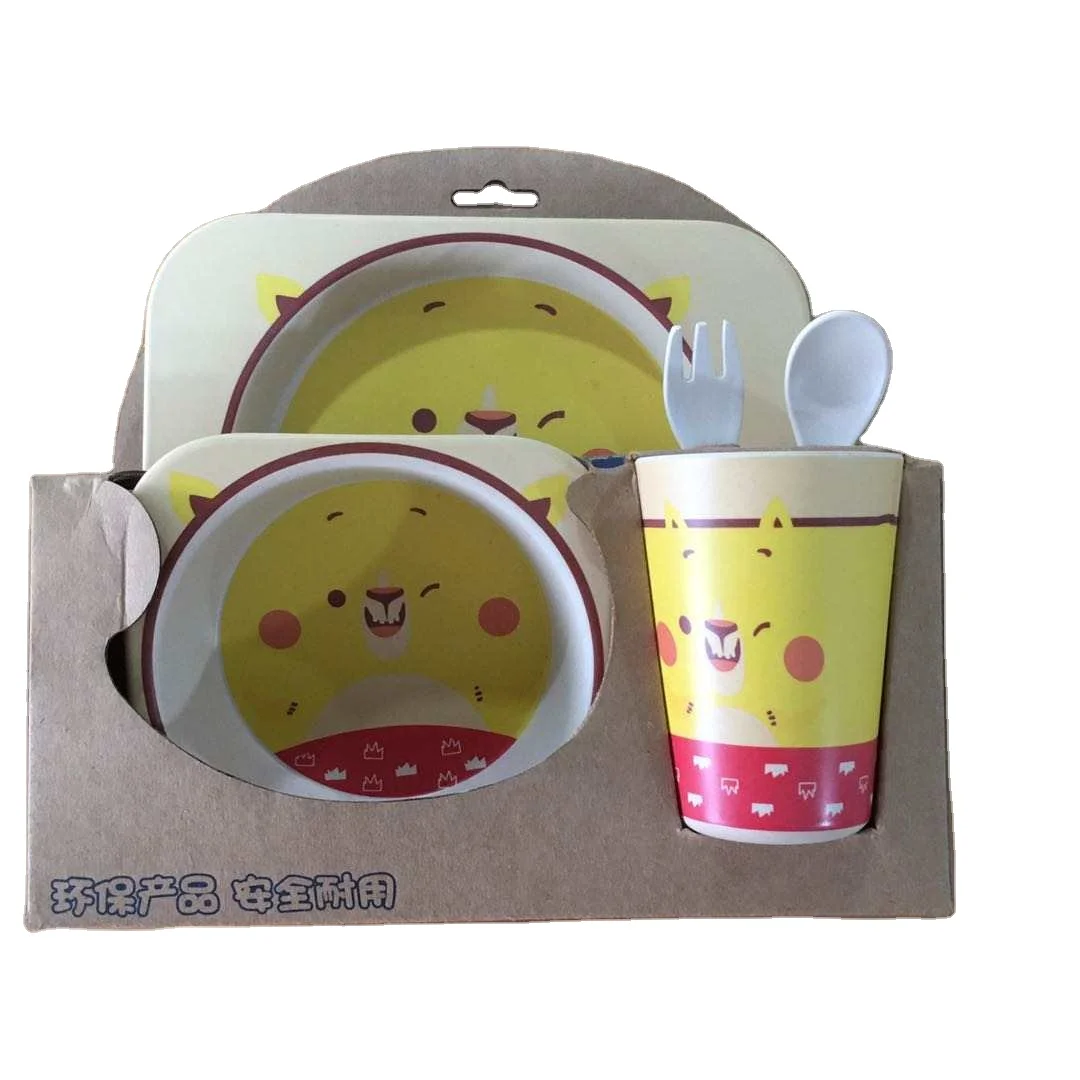 Eco Friendly Children Tableware 5pcs Healthy Bamboo Fibre Dinner Set