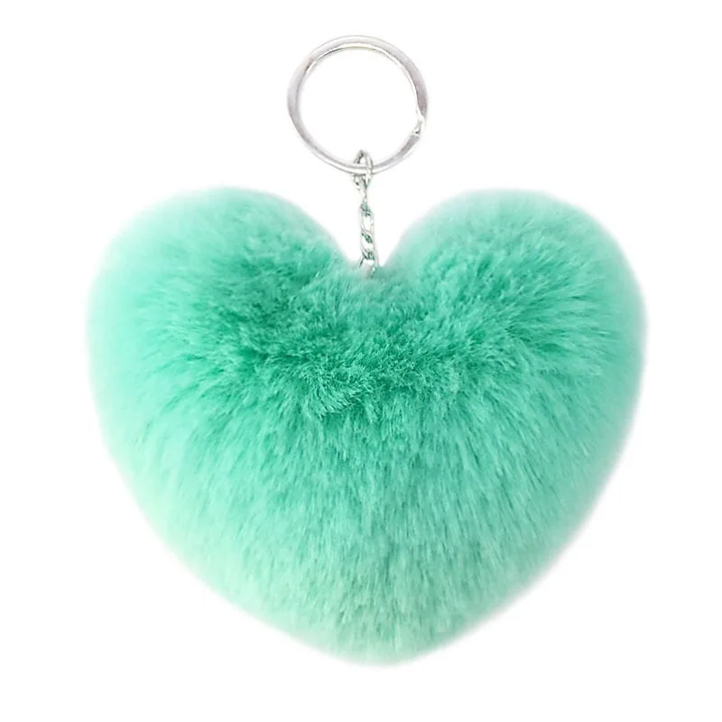 Лидер продаж, брелок для ключей с шариком из искусственного меха, 10 см, разные цвета, в форме сердца, рекламный брелок с помпоном из кроличьего меха
