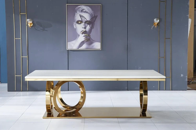 Роскошный Мраморный золотистый обеденный стол A8068 для 12 стульев