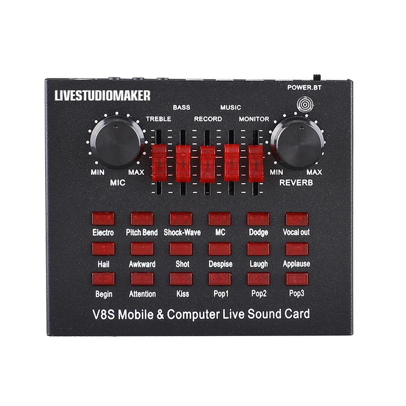 V8 Plus Studio Recording Sound Card for Pc Mixer Sound Changer Interface De Audio DJ Mixer Sound Card with Desktop Microphone