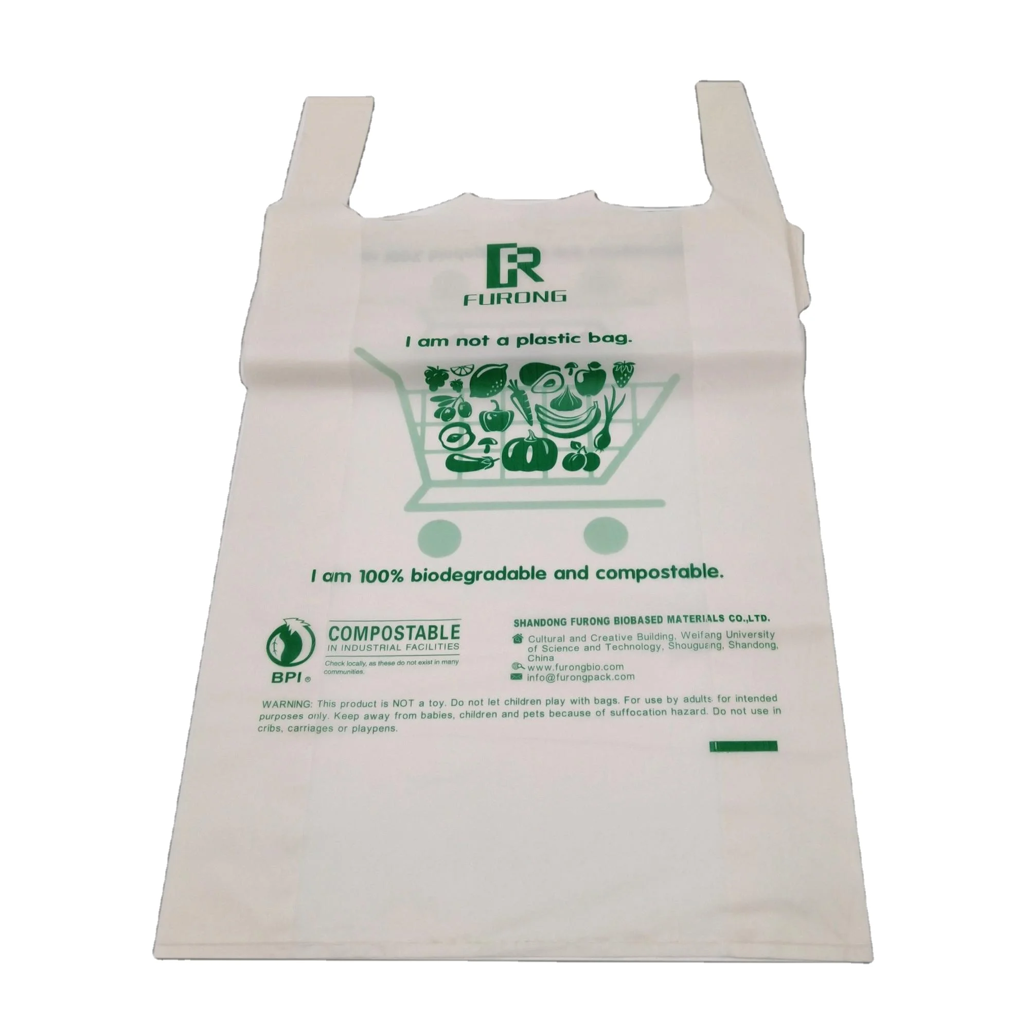 100% biodegradable PVA water soluble vest PE bag corn starch PLA+PBAT eco friendly HDPE/LDPE plastic grocery handle T-shirt bag