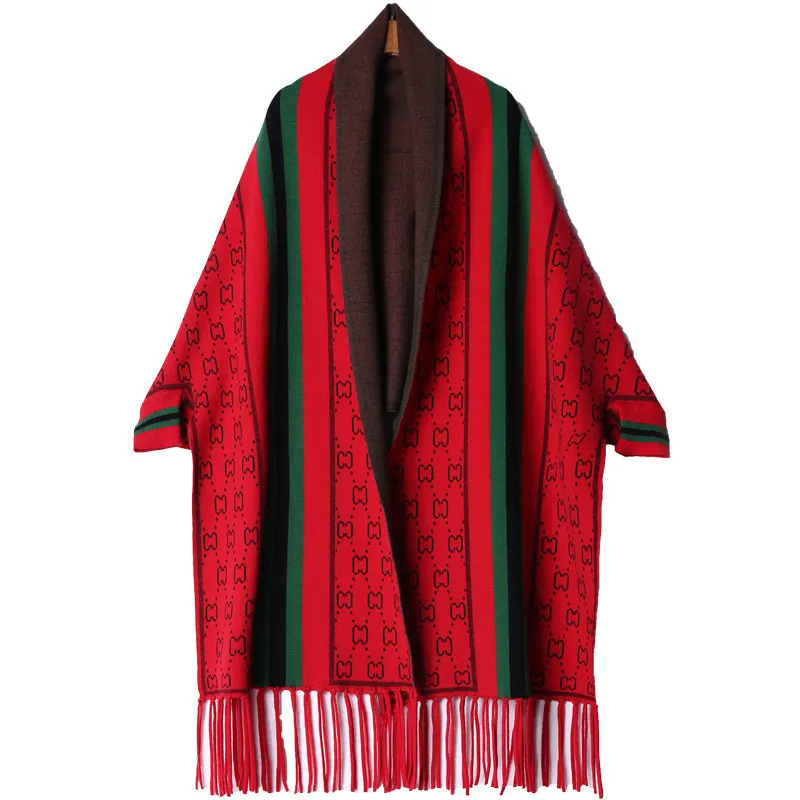 Роскошный женский свитер, шаль с кисточками и рукавами, вязаные шали из полиэстера с принтом