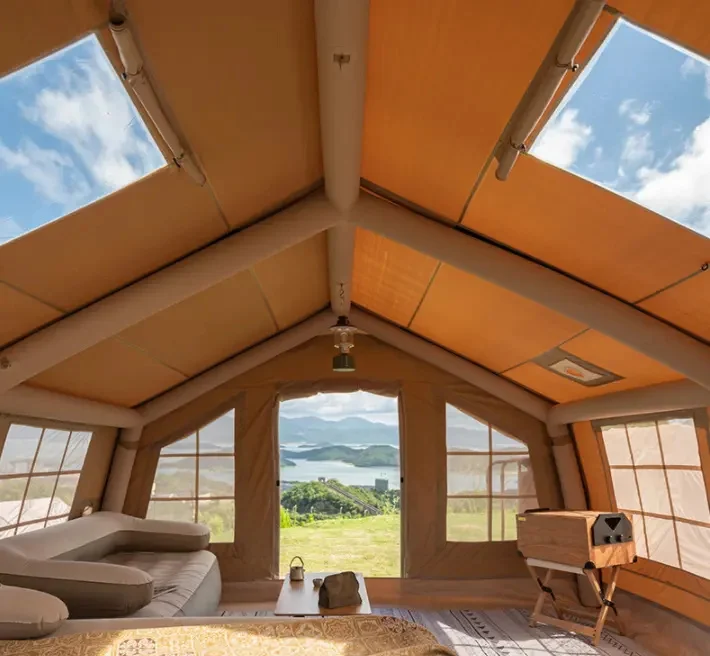 Camping Outdoor  Waterproof Air Inflatable luxury Cabin House Cotton Tent For 5-6 Person Inflatable Camping Tent