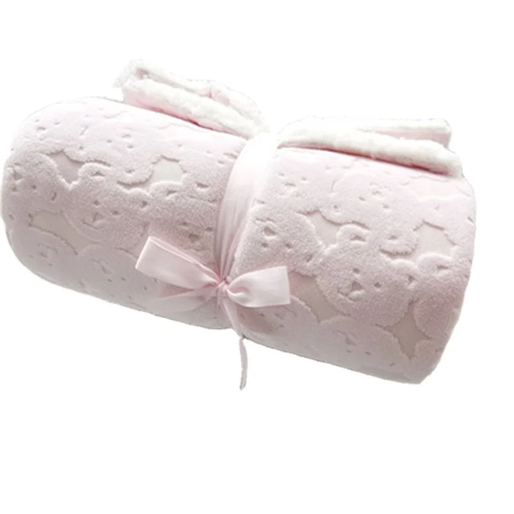2022 new arrival Super Soft Custom Printing Newborn Baby Swaddle Coral Fleece Micro 3D Pom Mink Dot Baby Blanket