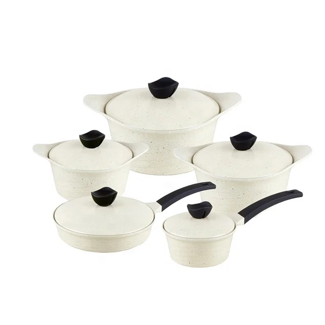 10 Piece die cast aluminum ceramic non-stick cookware royal kitchen cooking pot cookware set white
