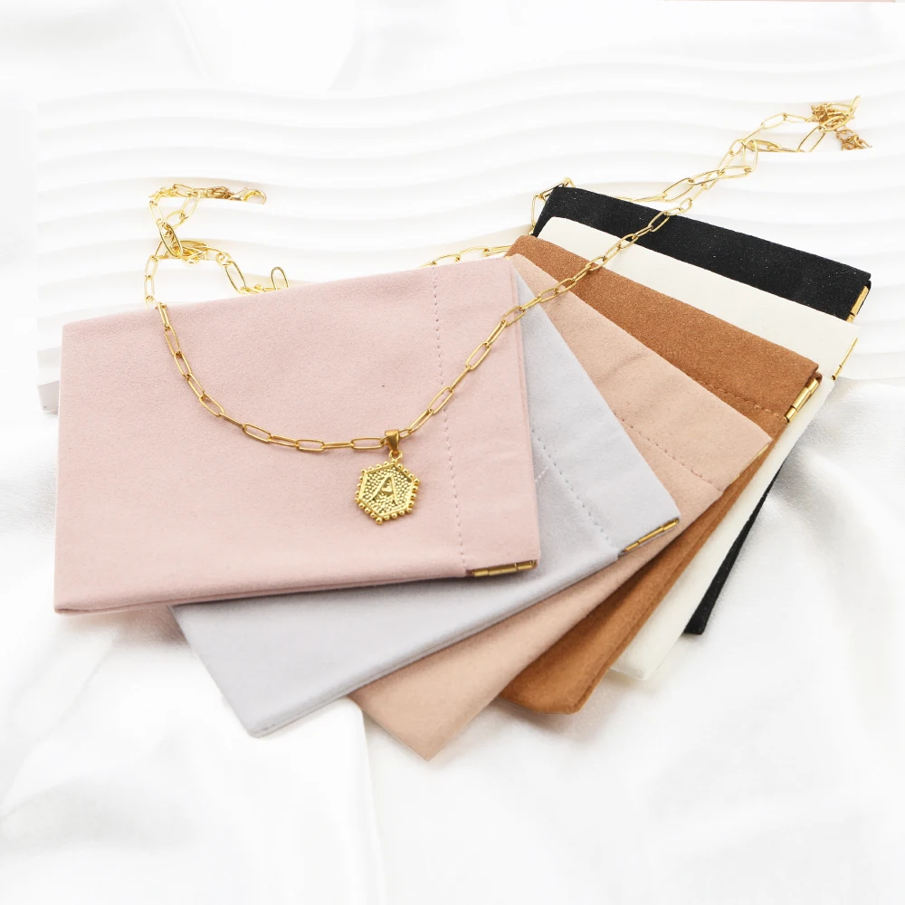 10pcs to start to custom gold foiled logo earring necklace ring pu leather pouch automatic closure for bag jewelry bulk