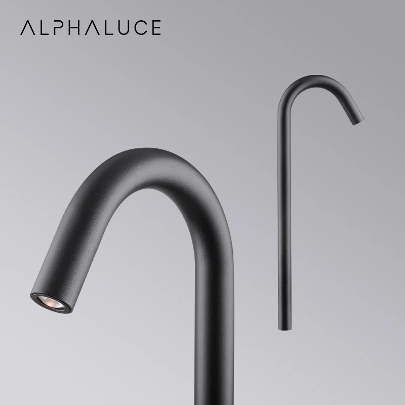 Alphalighting Dc24V Nordic Contemporary Thin Bendy Pole Black Water Pipe Led Modern Lighting Bollard Garden Lamp Led Outdoor