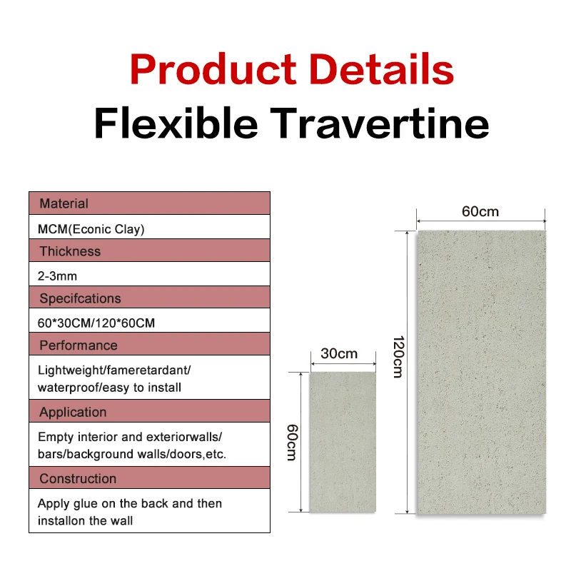 Mcm exterior cladding tile material Flexible clay stone wall tiles travertine  stone design thin slab flexible stone veneer