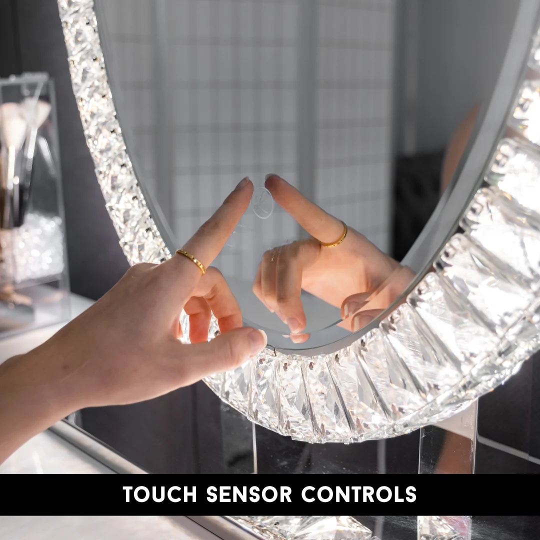 Oval Crushed Diamond  Led Light Standing Mirror Manufacturers Creative Round Dressing Table Mirror Crystal Mirror With Led