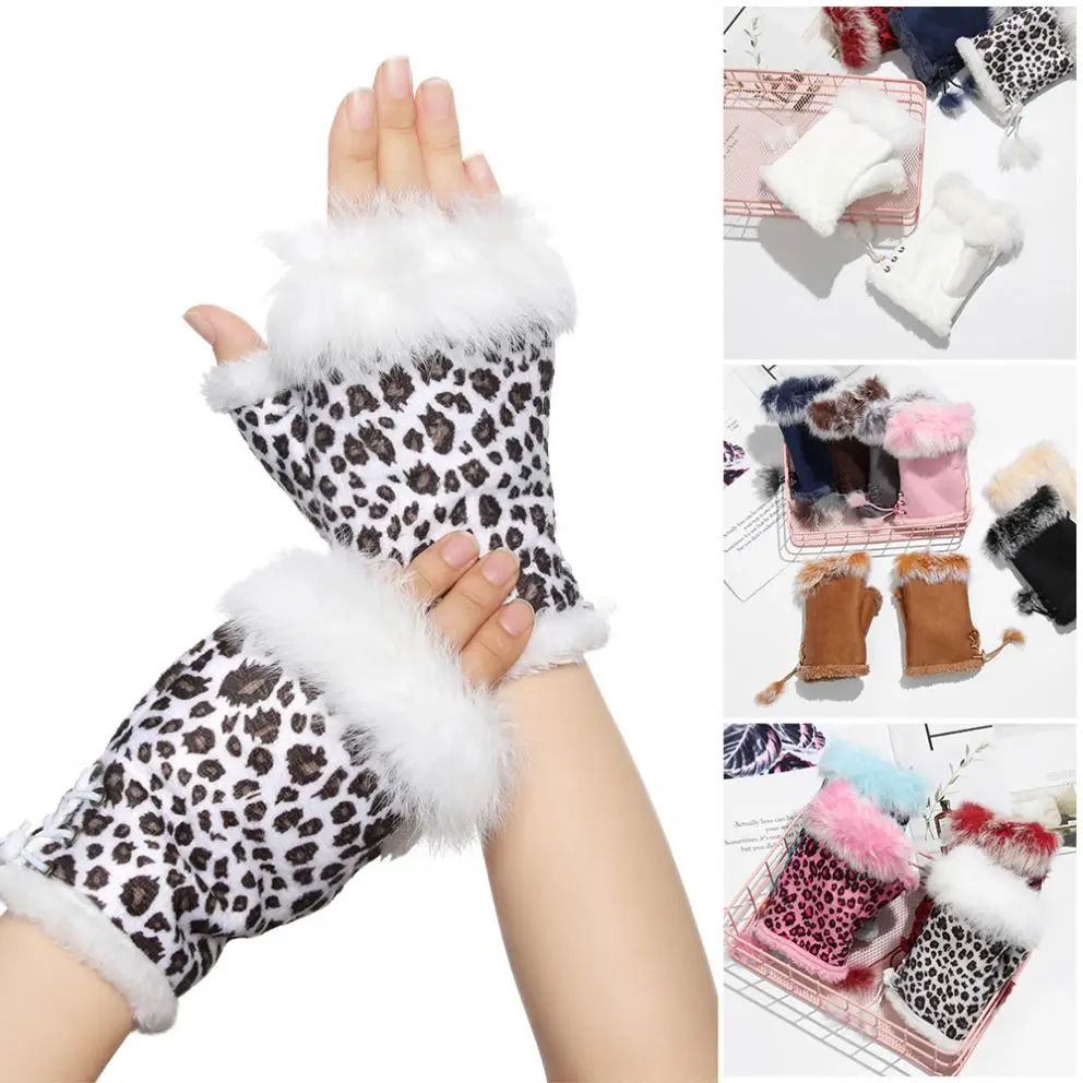 Fashion Faux Rabbit Hair Gloves for Women Girls Autumn Winter New Warm Fingerless Suede Mittens Soft Comfortable Stretch Gloves