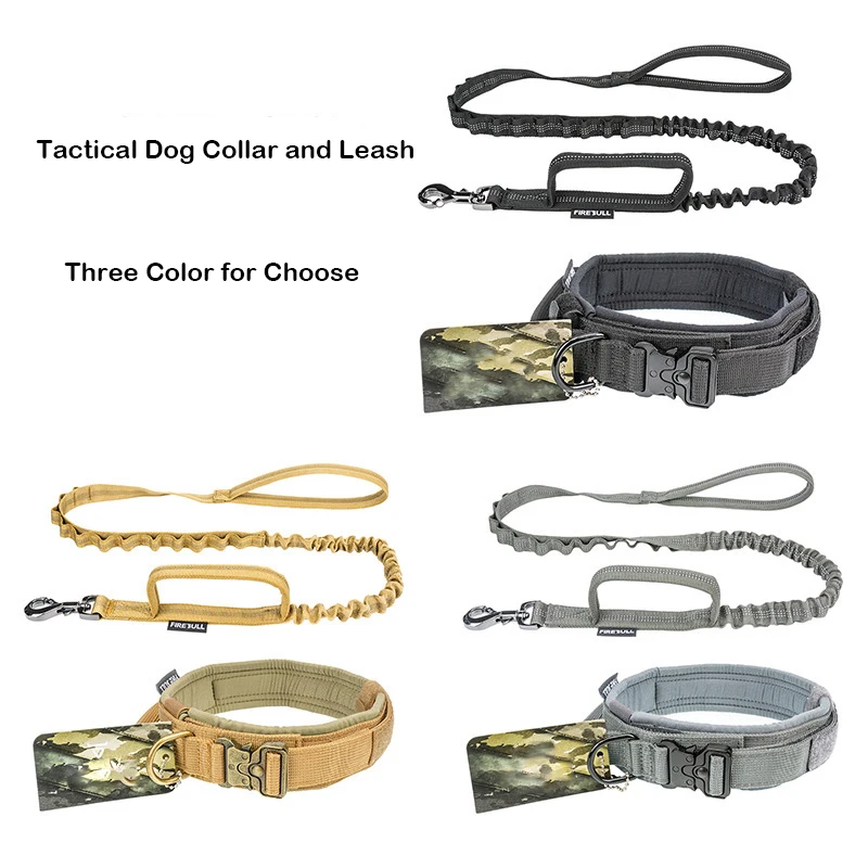 Custom Logo Printed Neoprene Padded Retractable Military Tactical Dog Collar Leash Set With