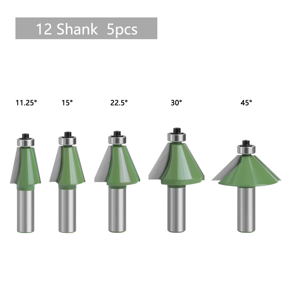 LAVIE 5pcs 12mm 1/2 shank 11.25 15  22.5 30 45 degree  router bit set  beveling knife for woodworking milling cutter-C MC0323