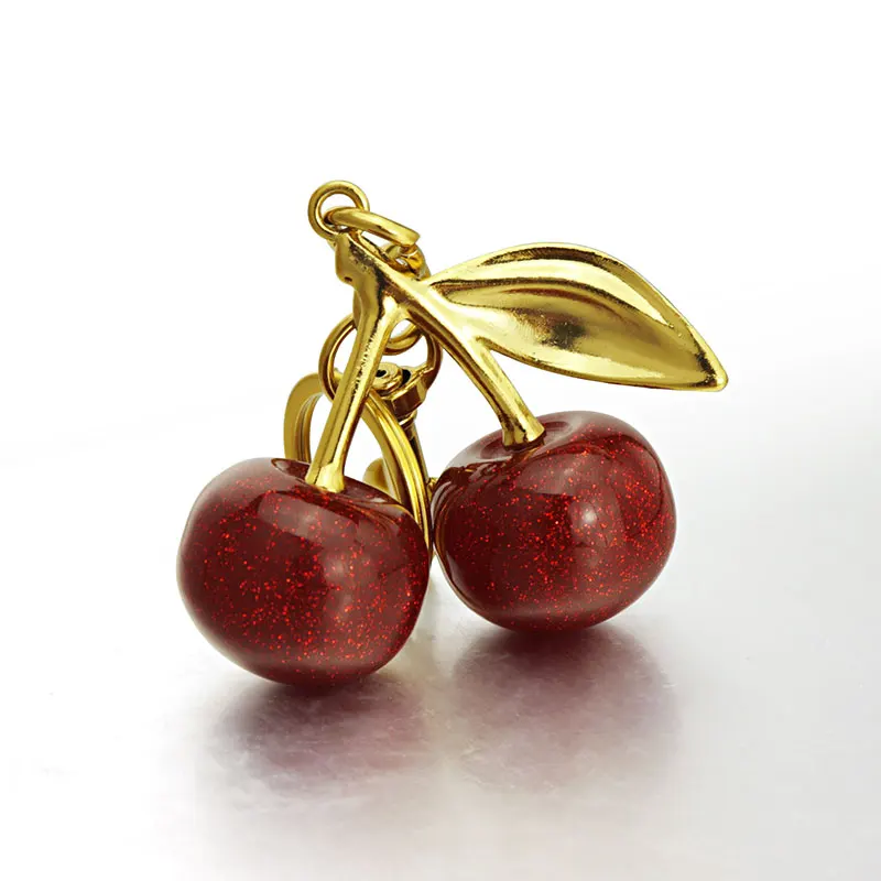 Xun Xin Promotional Creative Car Charm Small Gift For Girls Cherry Metal Key Chains Cute Fruits Acrylic Cherry Keychain