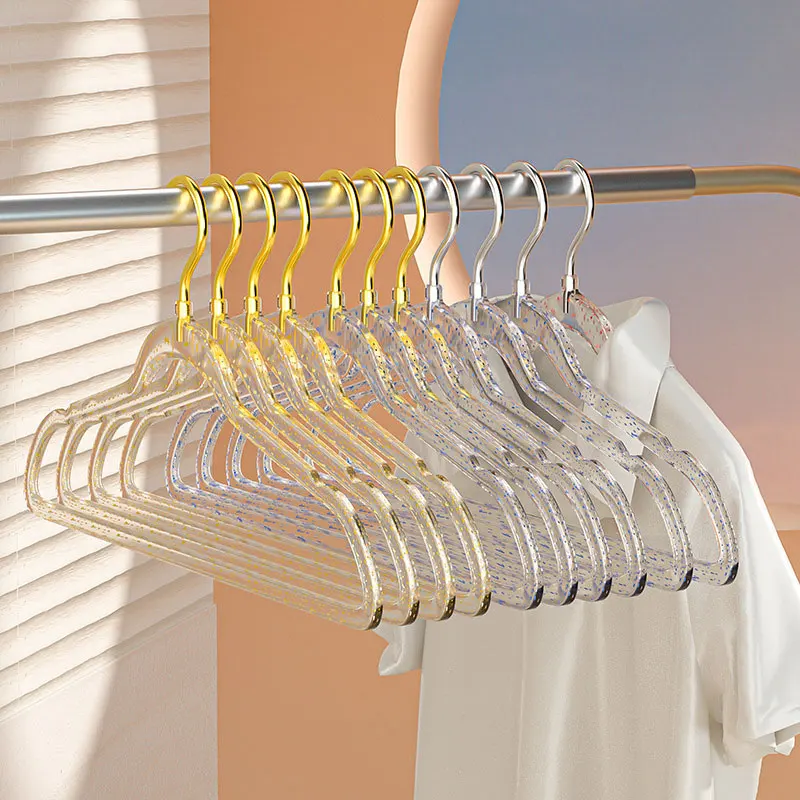 2024 Wholesale Acrylic Traceless Household Transparent Plastic Coat Gold Dust Drying Rack Hanger