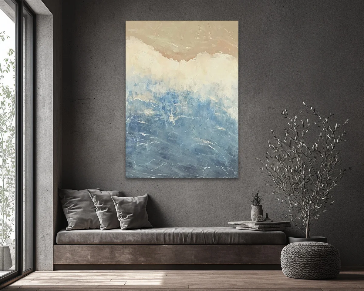 Modern Simple Original Summer Breeze Sea Wave Beach Hand-painted Texture Thick Oil Abstract Canvas For Large Projects