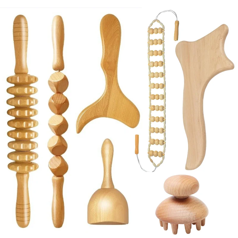 Hot Selling Professional Wood Therapy Massage Tool Kit Anti-Cellulite Maderotherapy Body Lymphatic Drainage Back Neck Face