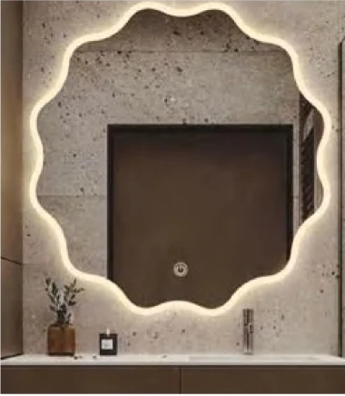 Bathnology OEM ODM Hot Sale silver smart bathroom Mirror with LED Light touch screen Wall Irregular led mirror