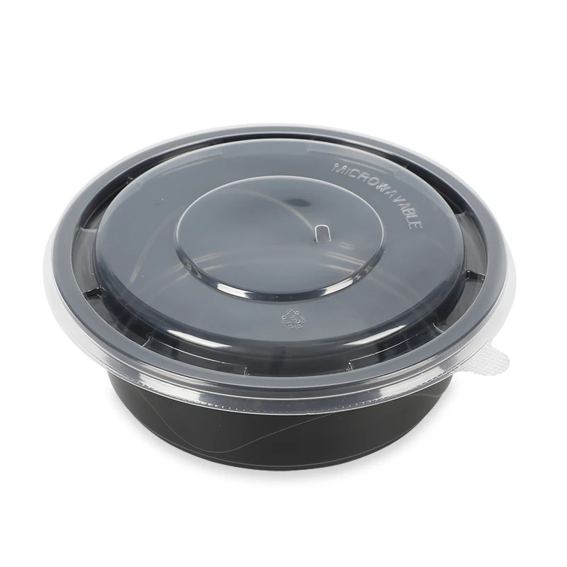 650ml Microwaveable Black PP Plastic Food Storage Soup Containers Reusable Freezer Safe Round Bowl With Lid