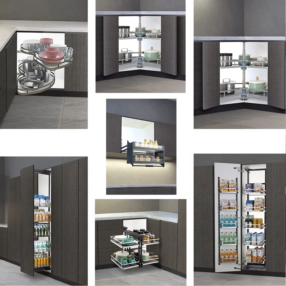 For kitchen cabinet metal tall larder pull-out pullout pantry unit tandem cupboard hardware sliding slide pull out wire baskets