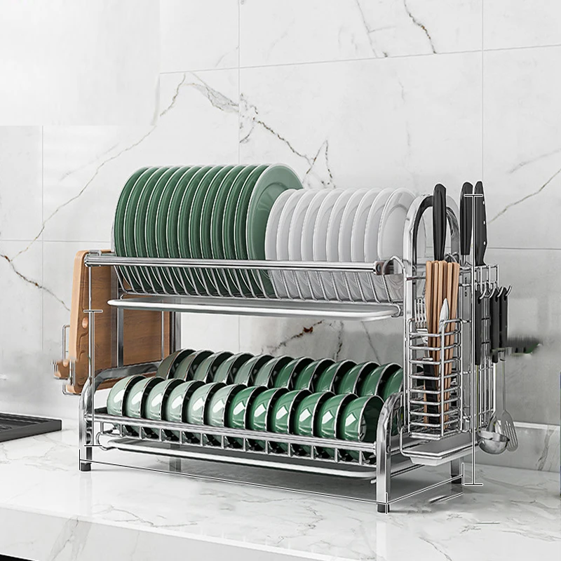 New hot-selling multifunctional 2-layer 3 tiers silver 304 stainless steel dish storage rack drain racking