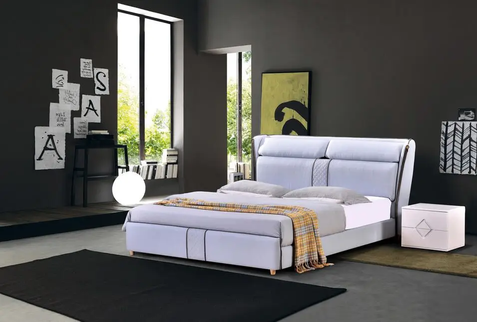 1,8 м двуспальная кровать кожа мягкая кровать массажер современный многофункциональный татами кожа кровать с Bluetooth динамик