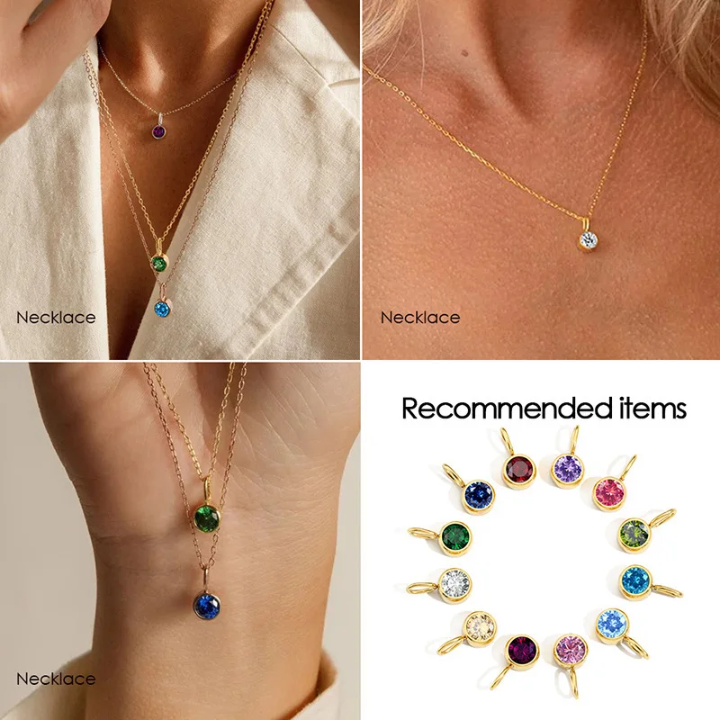 DIY Handmade 12 Month Birthstone Pendant Charm Stainless Steel Charm Color Stone Accessories Zirconia Necklace Jewelry Making