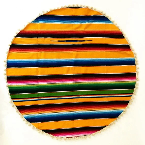 2021 alibaba China supplier 100% cotton new design Indian mandala round beach towel with pompon