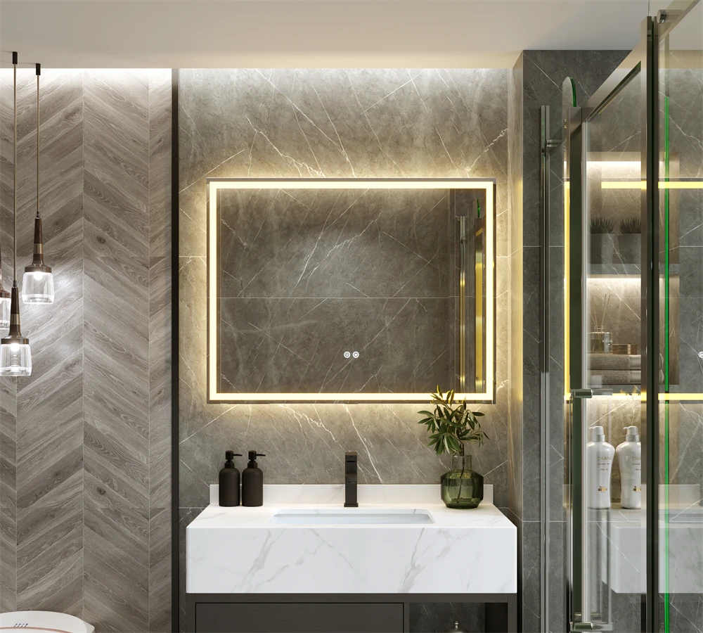 Customized Vanity Mirror Large Dimmable anti-fog wall mounted makeup mirror led light smart bathroom mirror