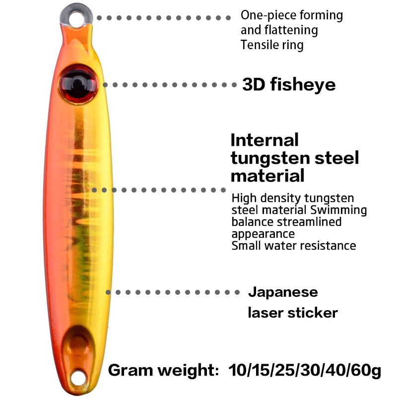FUNADAIKO New Tungsten  jigging  lure slow jig 10g 15g 25g 30g 40g 60g lead fishing baits luminous fishing lures hard jig lure