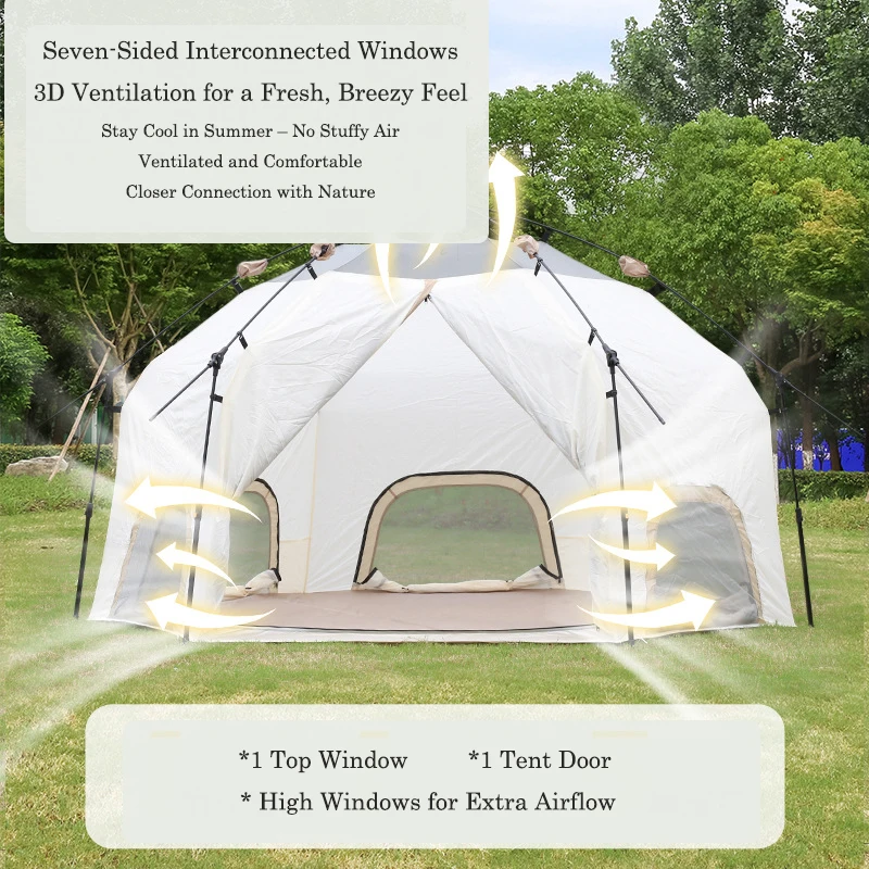 Outdoor Luxury Black Glue Mushroom Tent Double-Layer Hexagonal Automatic Tent Waterproof UV Protection Portable Quick Setup