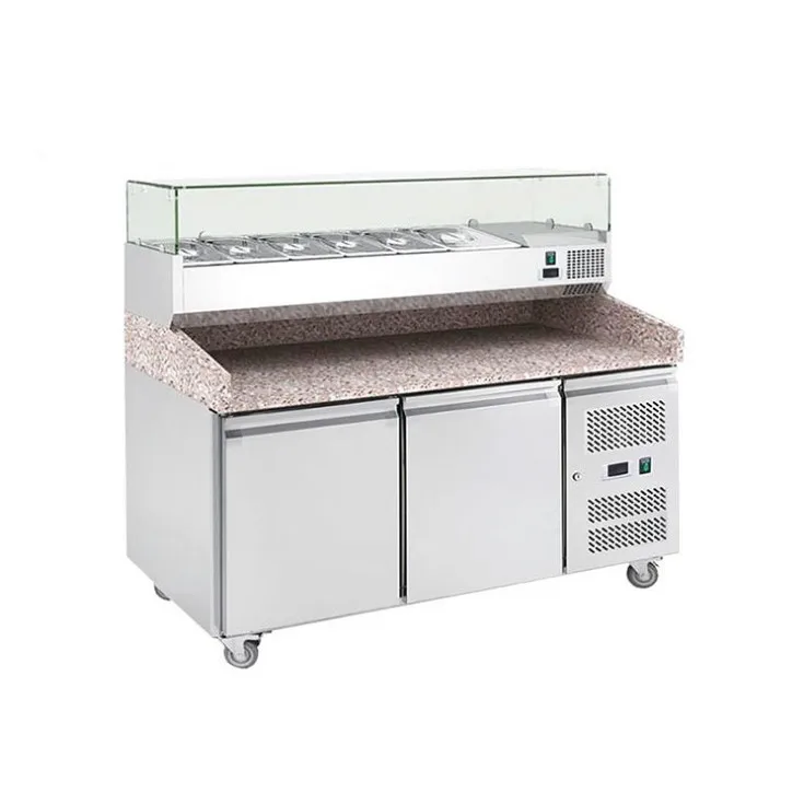 JINBEST Marble Pre Table Refrigerated Counter Workbench Pizza Cabinet Salad Bar Air-cooled