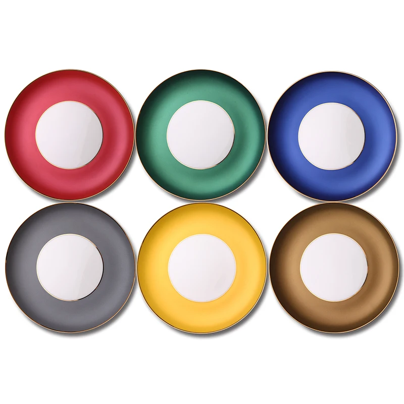 Hot sale Round Colorful  Ceramic Plate Black Steak Plate French Macaron Dessert Plate with butterfly design royal vajillas ceram